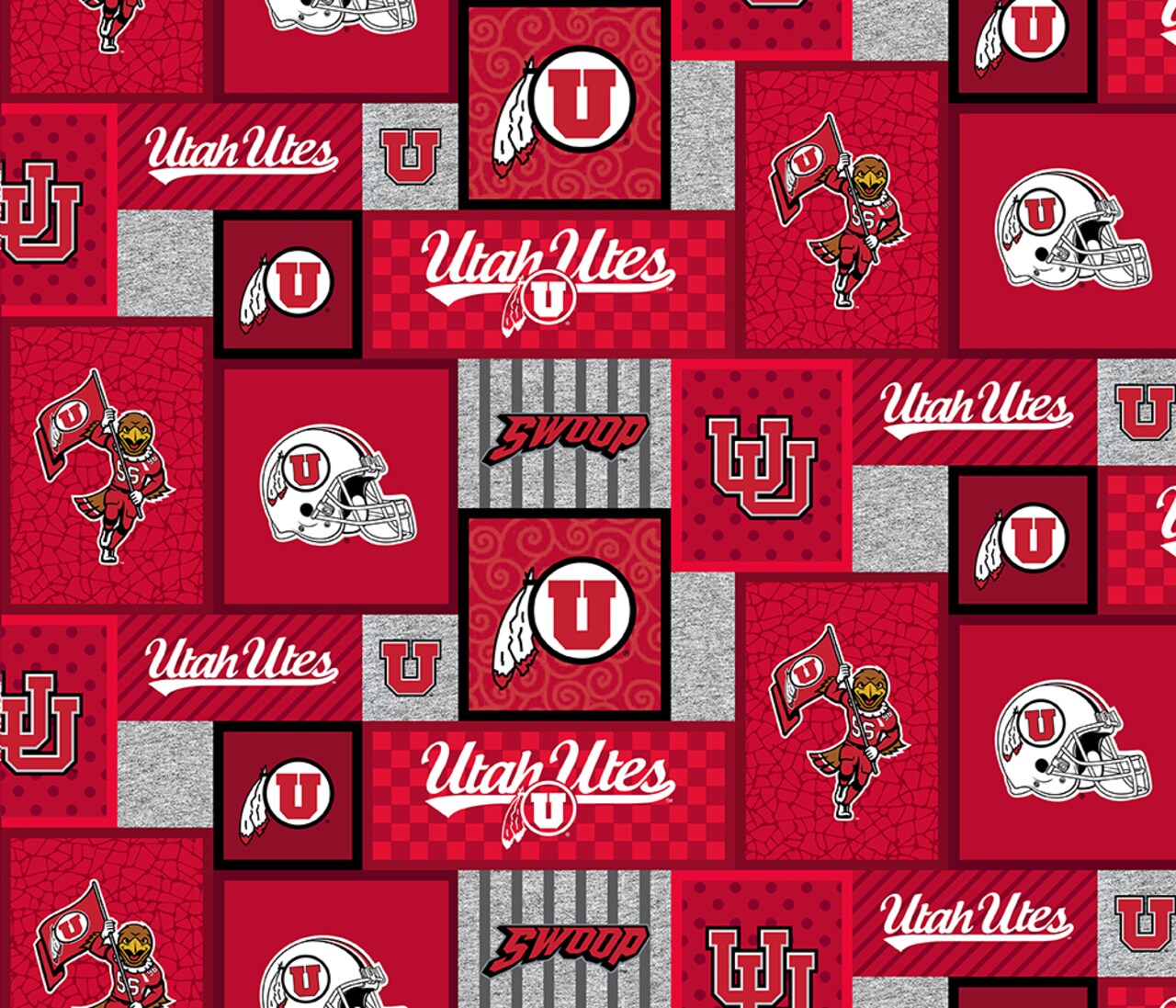 Sykel Enterprises-University of Utah Fleece Fabric-Utah Utes College Patch Fleece Blanket Fabric-Sold by the yard